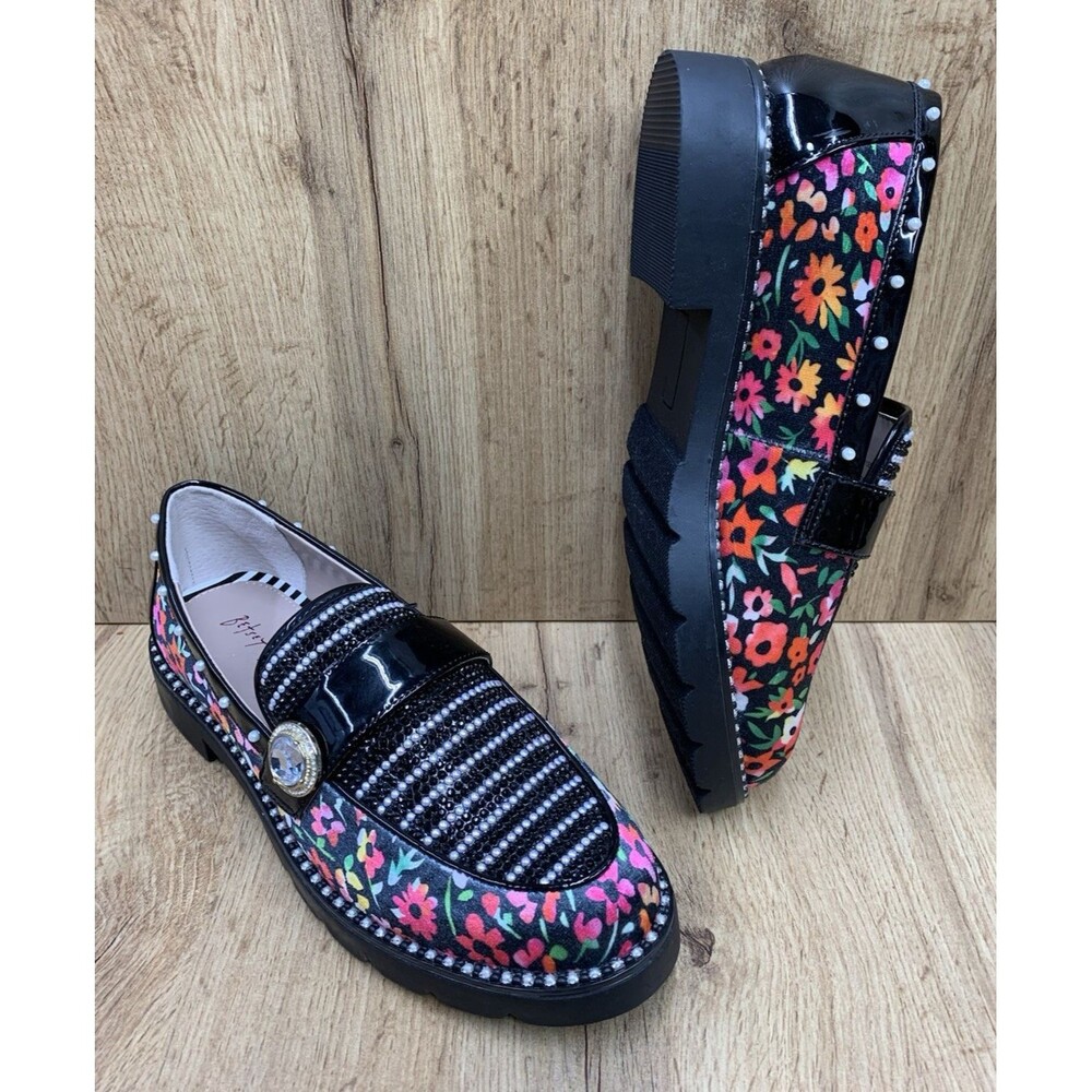 Betsey Johnson Black Floral Embellished Loafers